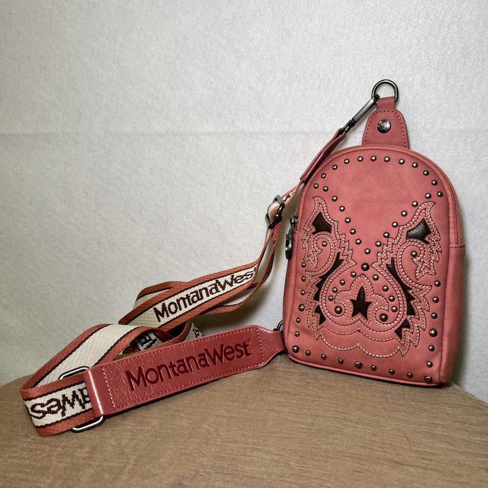 Montana West Pink Vegan Leather Coastal Cowgirl Western Chic Sling Bag Crossbody